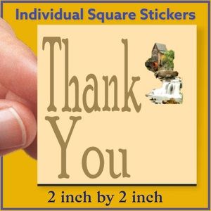 100 (2x2 Inch) Square Stickers, Grist Mill, Full Color, High Gloss, Thank You